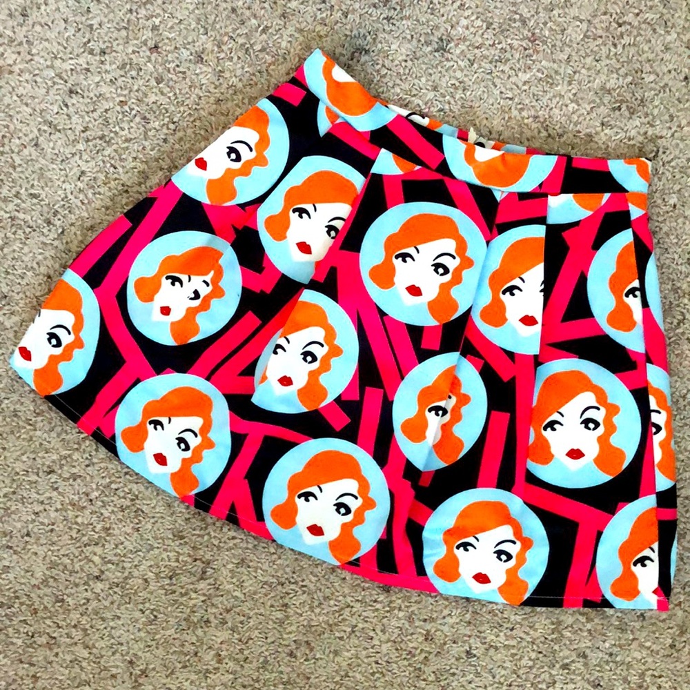 Woman’s Face Print Red Lips Cupcake Skater Skirt